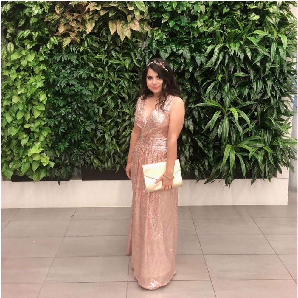 Kate Kasin Rose Gold Sequin Maxi Gown Dress